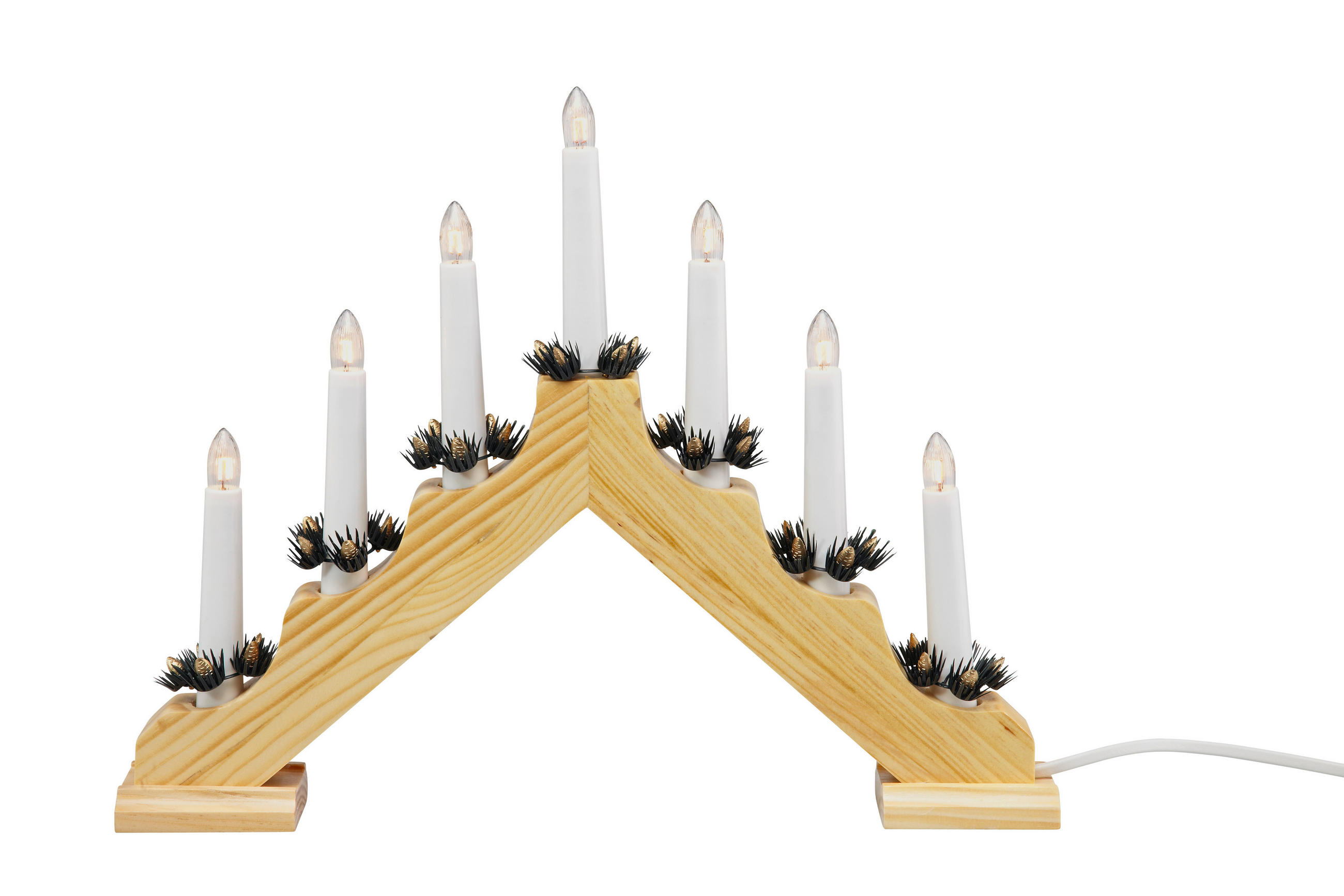 Adventsljusstake - vit/naturfärgad, Klassisk, trä/plast (40/30/6cm)