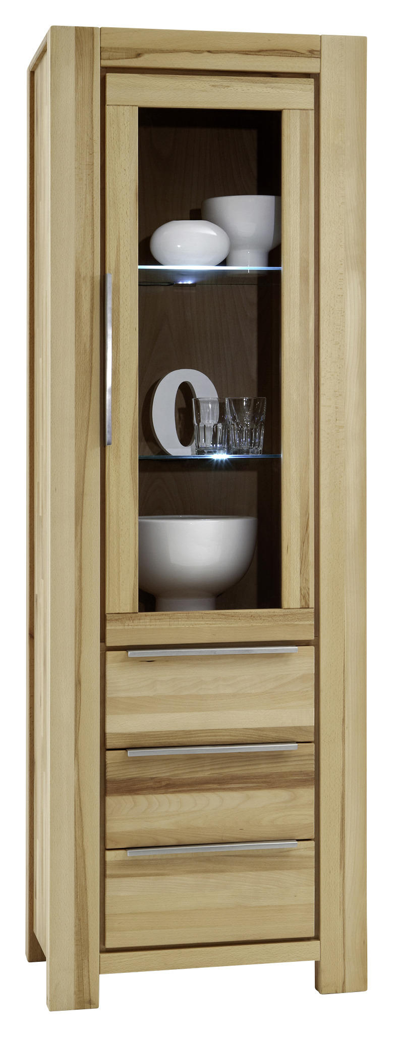 VITRINE Kernbuche massiv Kernbuche - Edelstahlfarben/Buchefarben, LIFESTYLE, Glas/Holz (66/200/45cm) - Carryhome