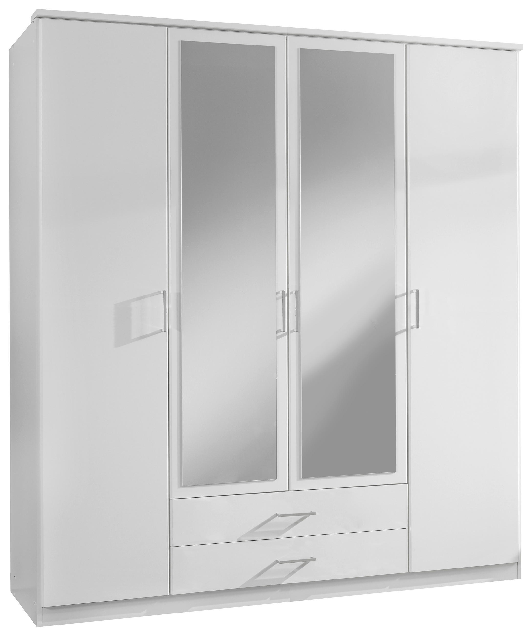 DREHTÜRENSCHRANK 180/199/58 cm,  in Weiß, 4-türig  - Alufarben/Weiß, KONVENTIONELL, Glas/Holzwerkstoff (180/199/58cm) - MID.YOU