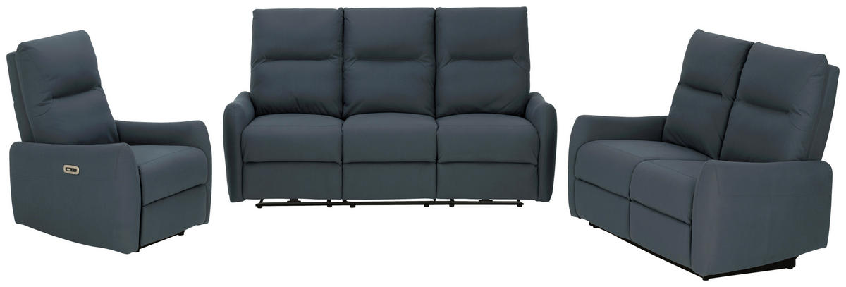 SITZGARNITUR Mikrofaser Dunkelblau  - Schwarz/Dunkelblau, KONVENTIONELL, Textil/Metall - Livetastic