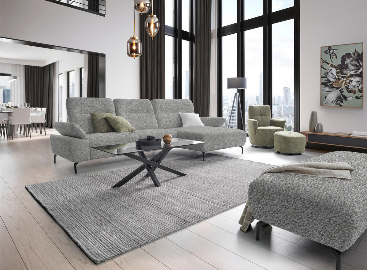 ECKSOFA in Chenille, Flachgewebe Hellgrau  - Hellgrau/Schwarz, Design, Textil/Metall (318/165cm) - Xora