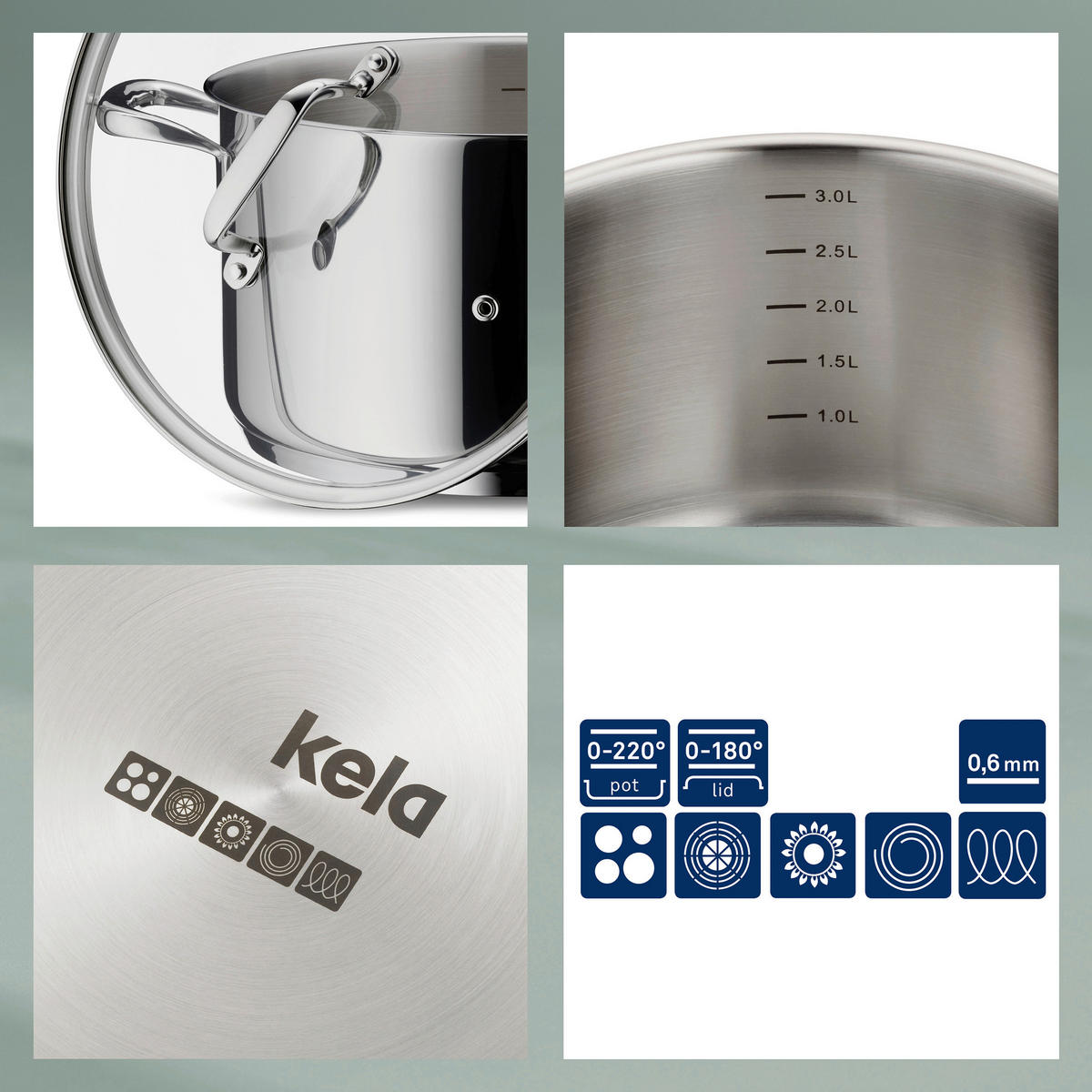 GEMÜSETOPF Flavoria 12,2 l  - Silberfarben, KONVENTIONELL, Glas/Metall (28/21.5cm) - Kela