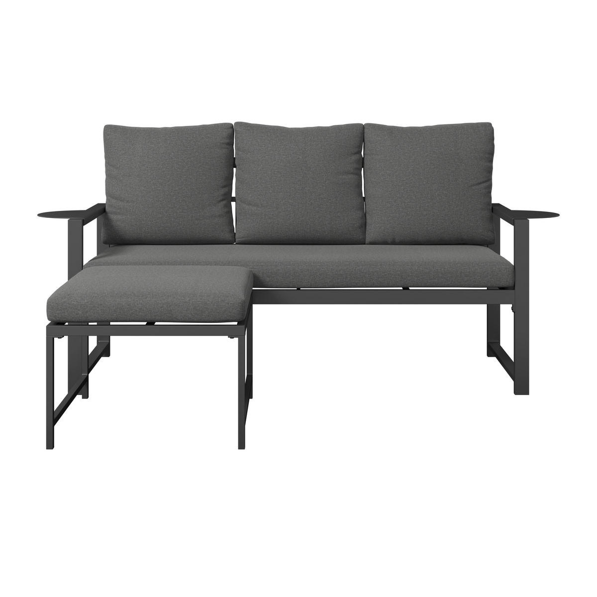 LOUNGEGARNITUR 2-teilig   191,5/81/67 cm Stahl  - Dunkelgrau, MODERN, Textil/Metall (191,5/81/67cm) - Ambia Garden