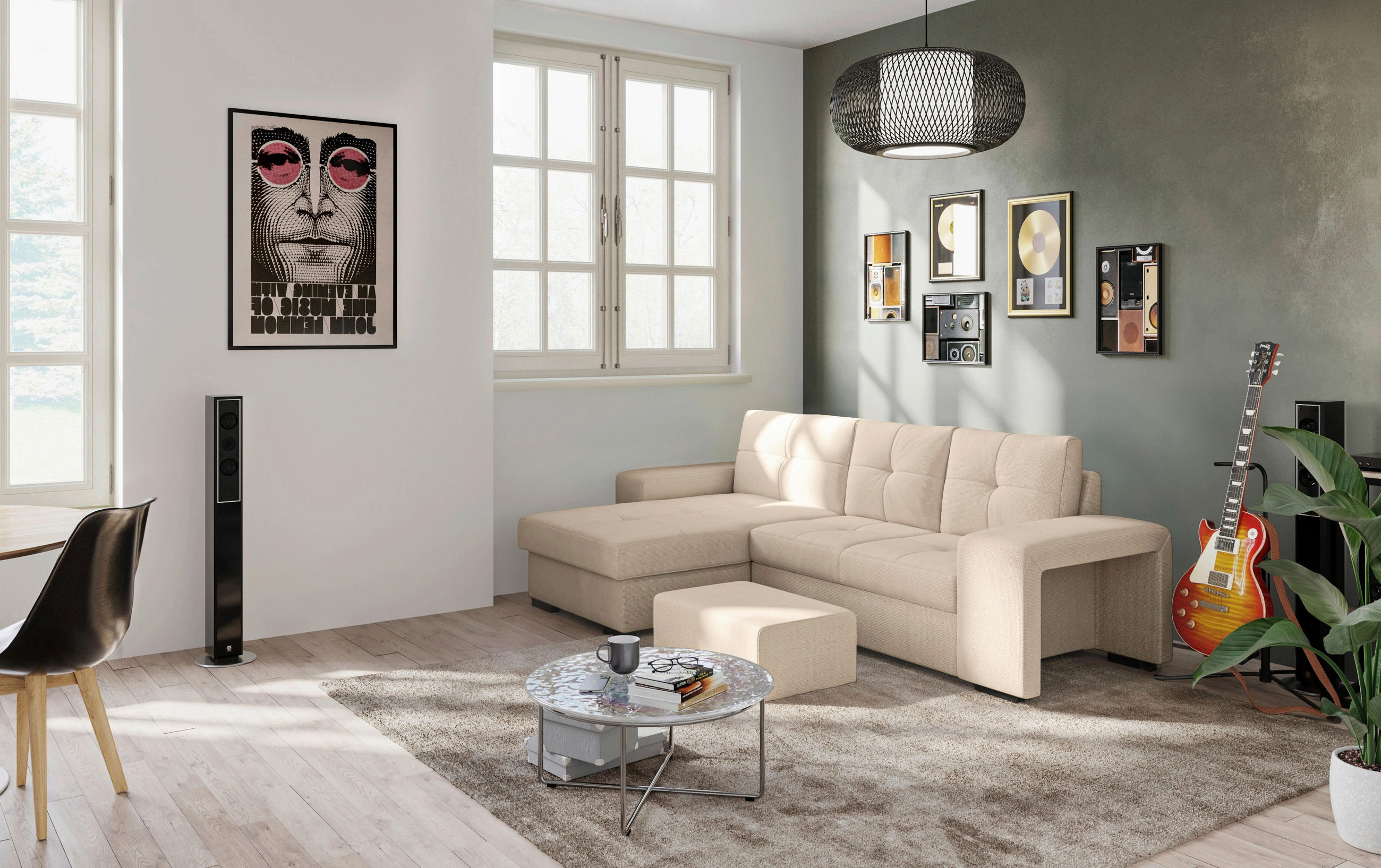 ECKSCHLAFSOFA Naturfarben Mikrofaser  - Schwarz/Naturfarben, MODERN, Kunststoff/Textil (156/268cm) - MID.YOU