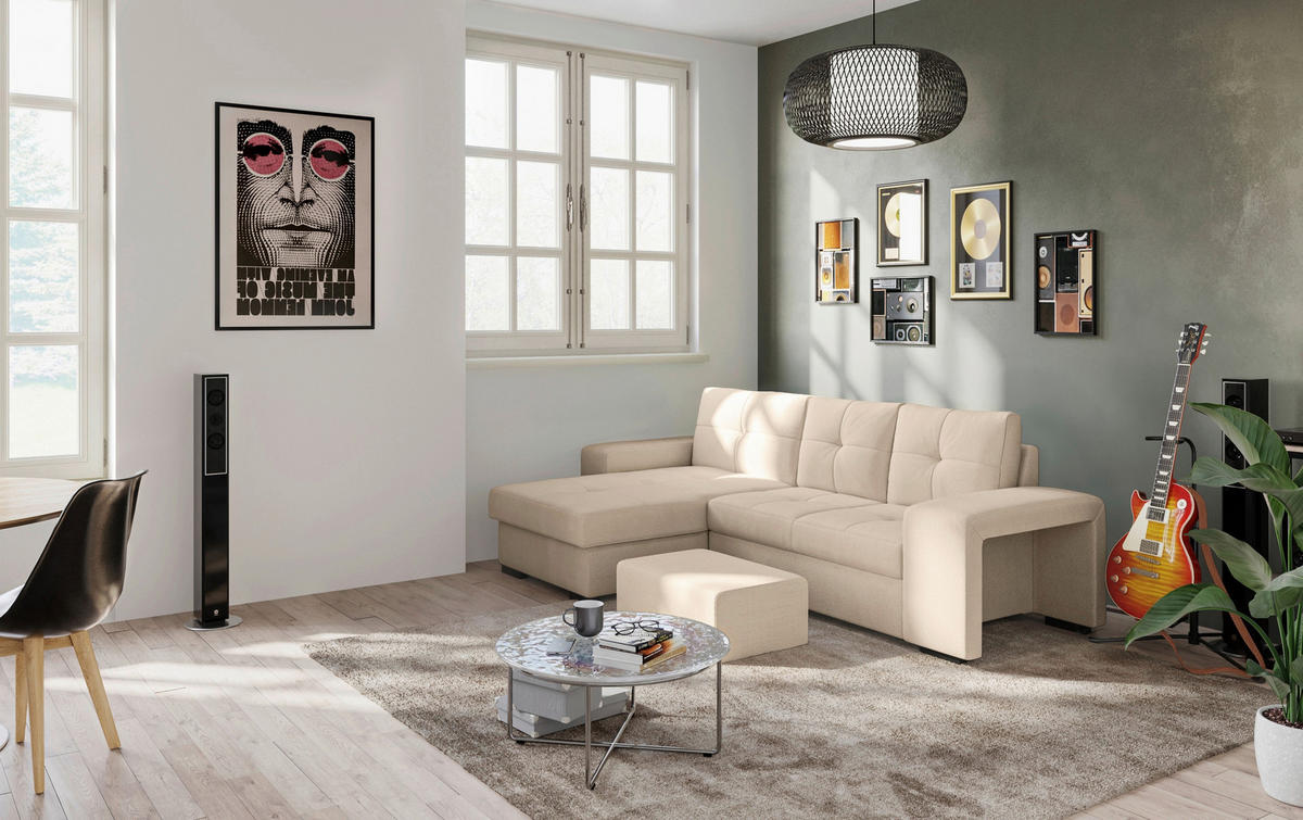 ECKSCHLAFSOFA in Mikrofaser Naturfarben  - Schwarz/Naturfarben, Modern, Kunststoff/Textil (156/268cm) - MID.YOU