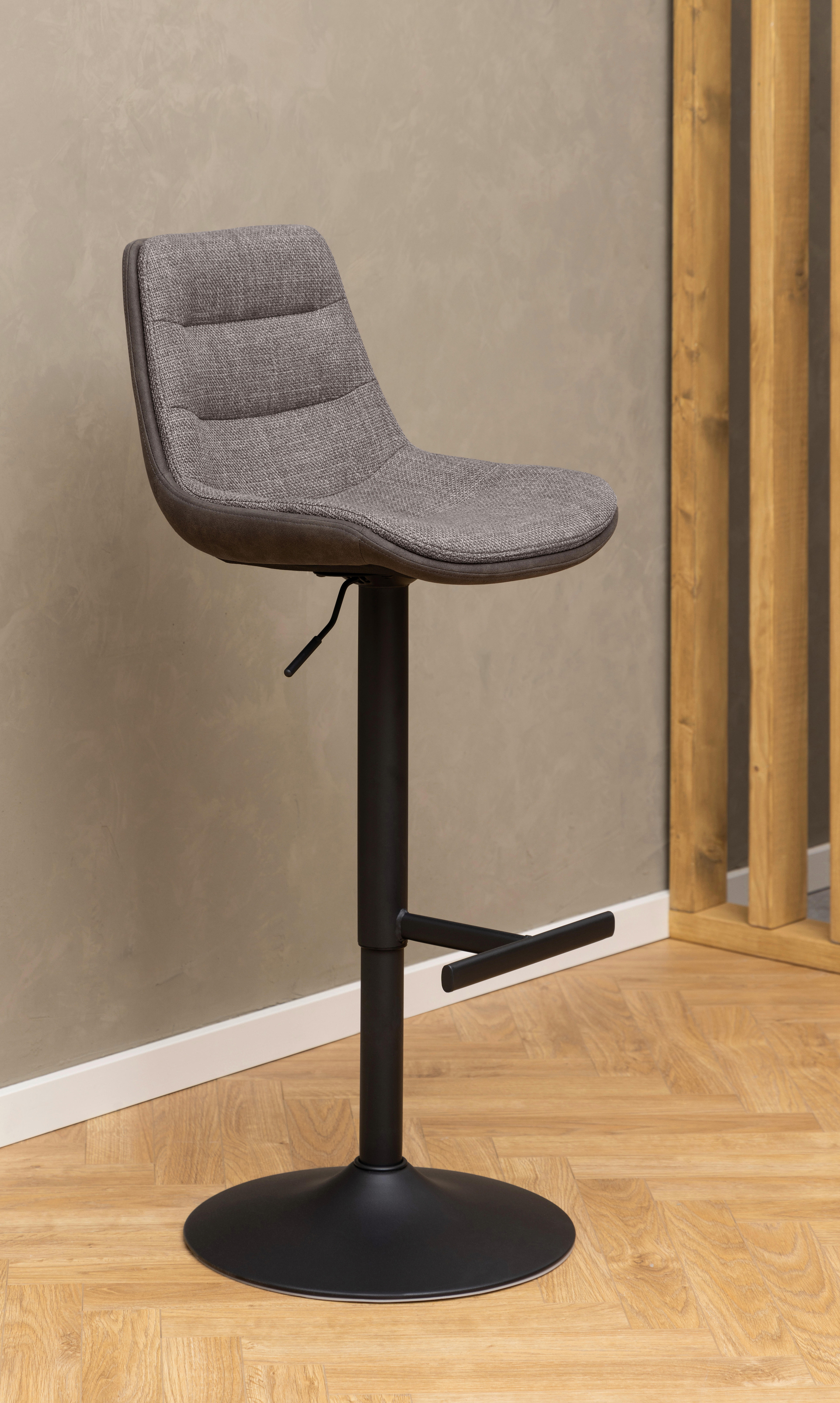 BARHOCKER Webstoff Graubraun, Hellgrau Sitzfläche 360° drehbar  - Graubraun/Anthrazit, Design, Textil/Metall (47/95/52,5cm) - MID.YOU