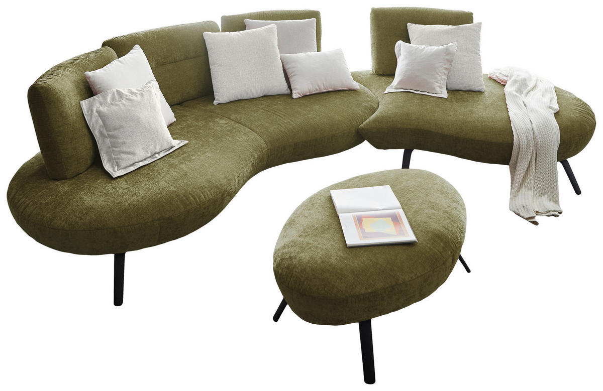 BIGSOFA Flachgewebe Olivgrün  - Schwarz/Olivgrün, Design, Textil/Metall (456/93/138cm) - Moderano
