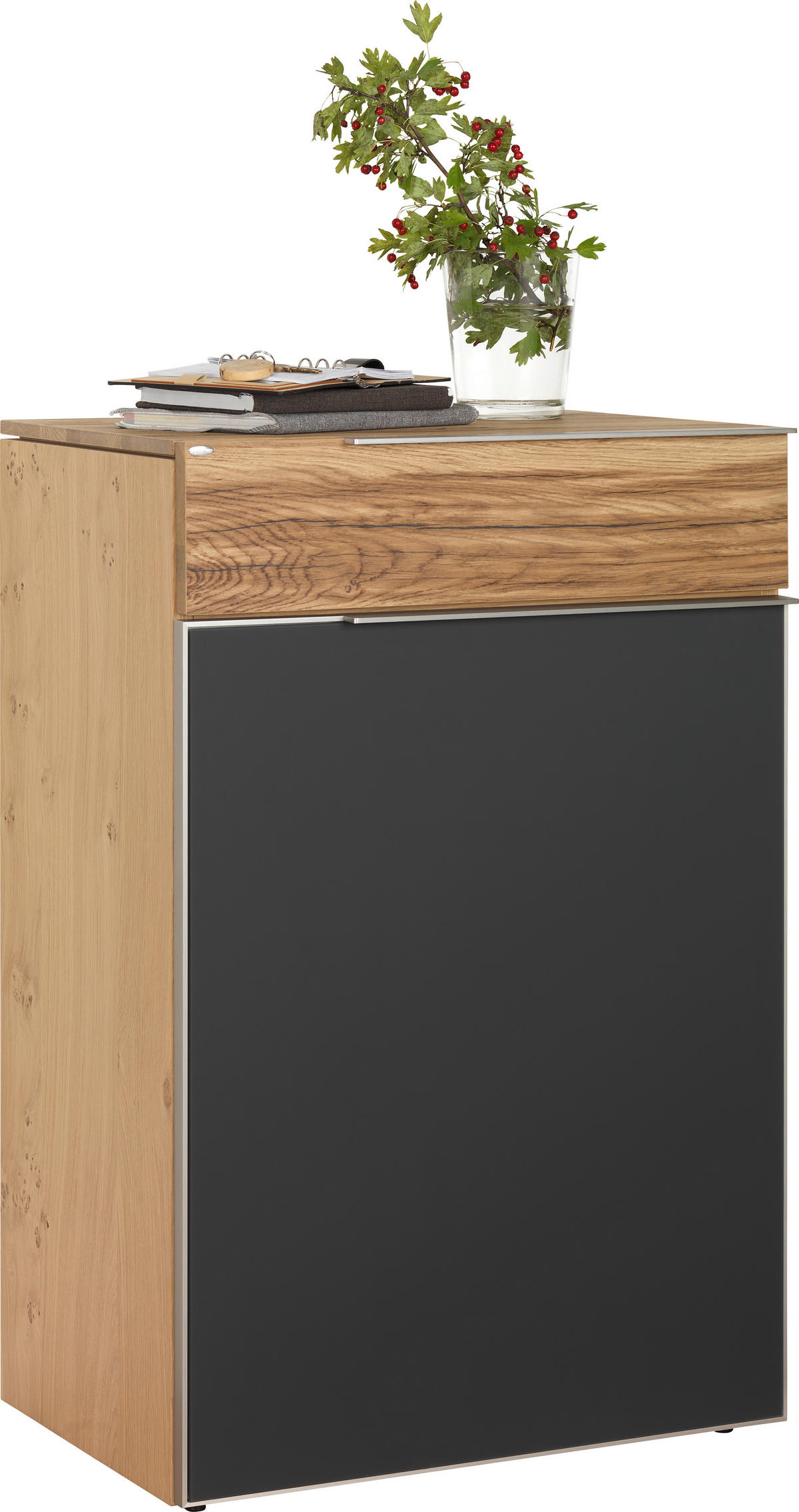 SCHUHSCHRANK Altholz, Eiche furniert, mehrschichtige Massivholzplatte (Tischlerplatte) Grau, Eichefarben  - Eichefarben/Silberfarben, Design, Glas/Holz (64/98/42,5cm) - Voglauer