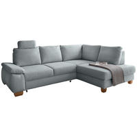 ECKSCHLAFSOFA Cord Hellblau  inkl. Bettkasten, Schlaffunktion, Armteilverstellung, Sitztiefenverstellung, Liegefläche im Originalstoff, Kopfstütze  - Wildeiche/Hellblau, MODERN, Holz/Textil (261/206cm) - Livetastic