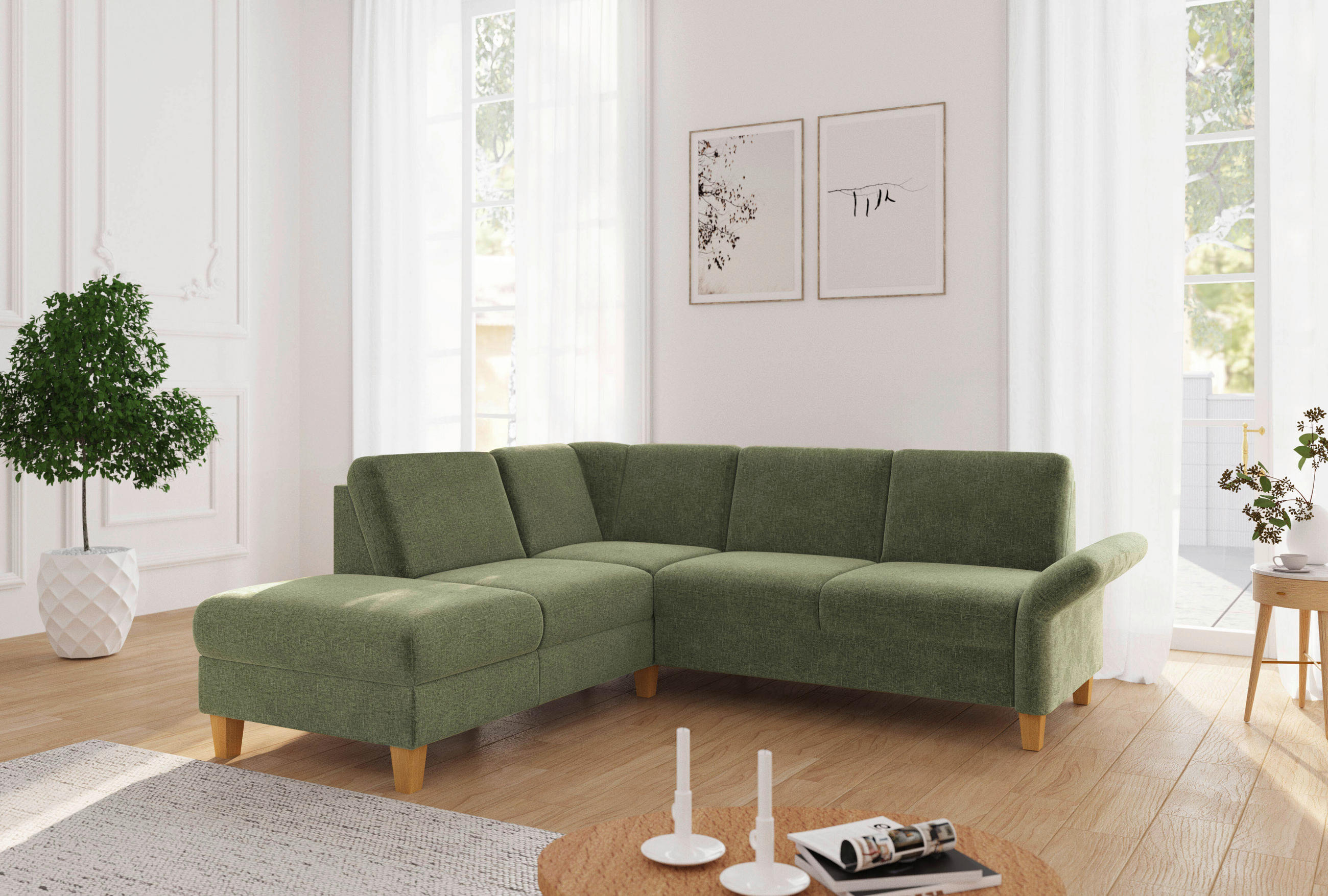 ECKSOFA ROCHELLE E Hellgrün Flachgewebe  - Eichefarben/Hellgrün, KONVENTIONELL, Holz/Textil (216/240cm) - Sit & More