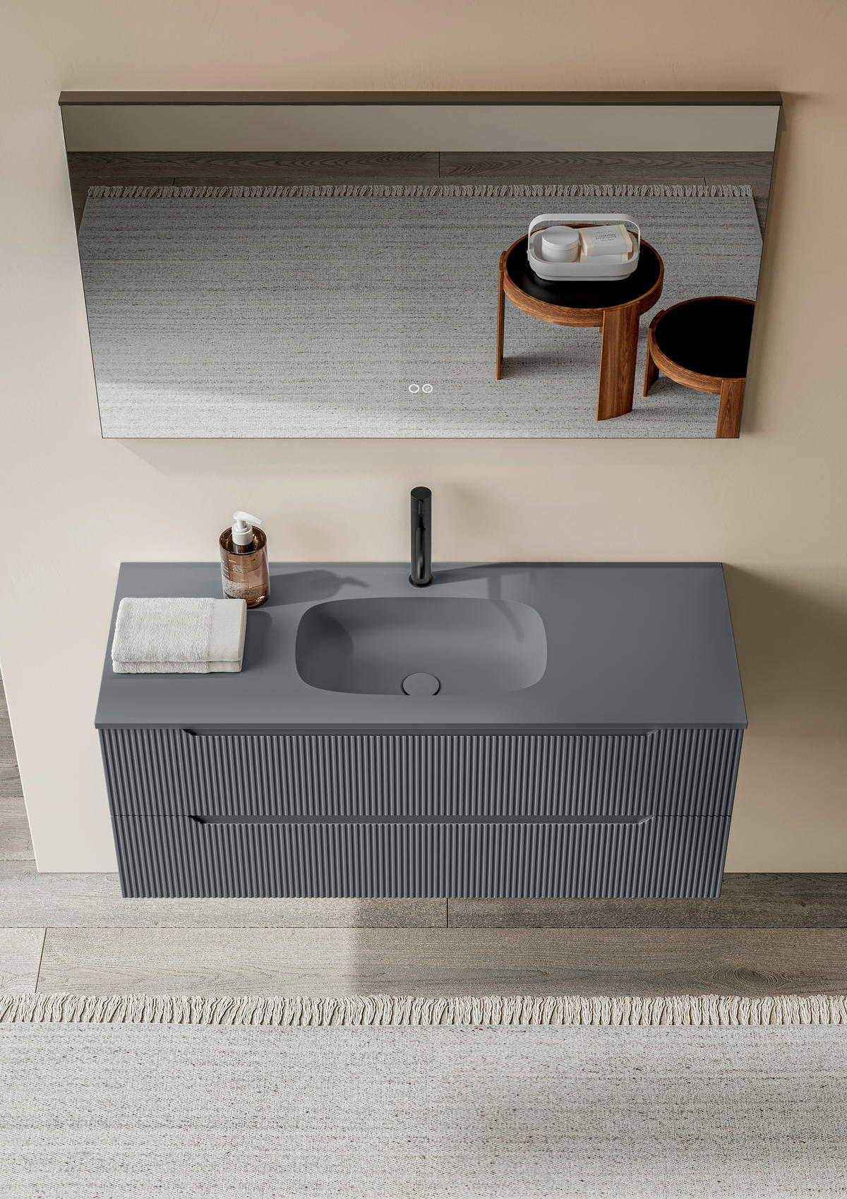 BADEZIMMER 3-teilig  in 120 cm  - Dunkelgrau/Weiß, KONVENTIONELL, Holzwerkstoff/Stein (120cm) - Belluti