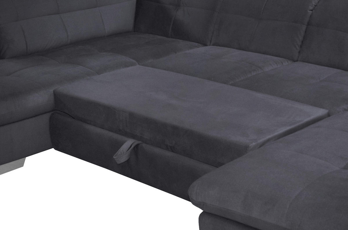 SEDEŽNA GARNITURA, velur temno siva  - barve kroma/temno siva, Design, tekstil (343cm) - Xora