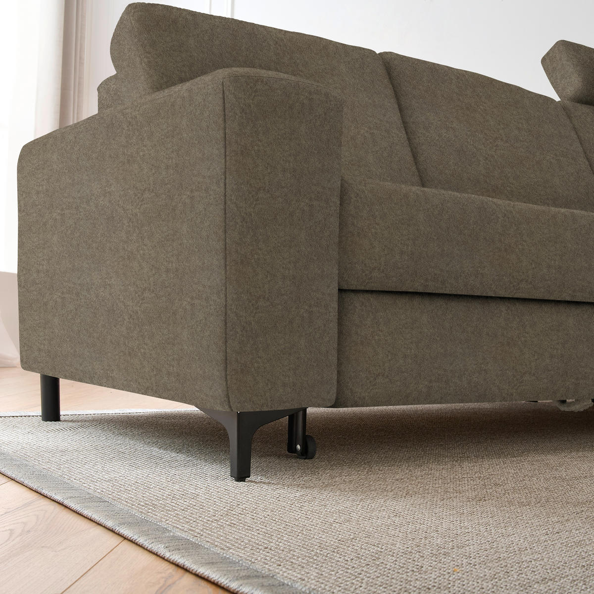 ECKSOFA in Velours Braun  - Schwarz/Braun, Konventionell, Textil/Metall (247/167cm) - Stylife