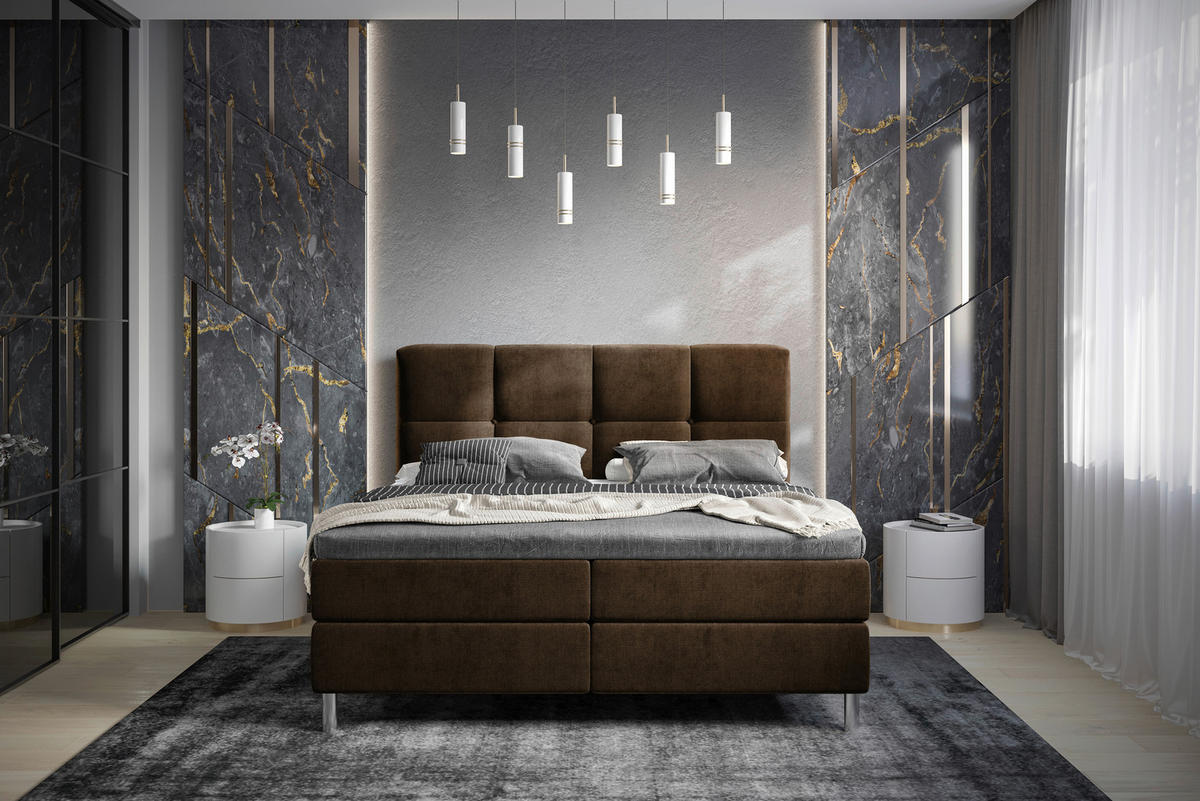 BOXBETT 160/200 cm  in Dunkelbraun  - Chromfarben/Dunkelbraun, Design, Holz/Holzwerkstoff (160/200cm) - Esposa