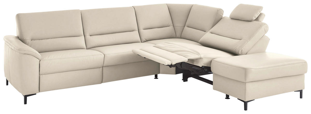 ECKSOFA  in Echtleder Ecru  290/249 cm  - Ecru/Schwarz, KONVENTIONELL, Leder/Metall (290/249cm) - Beldomo Premium