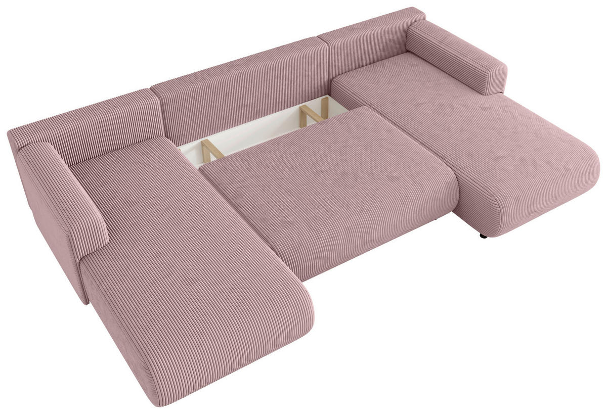 Wohnlandschaft inkl. Funktion Rosa Cord  - Schwarz/Rosa, KONVENTIONELL, Textil (200/360/200cm) - Xora