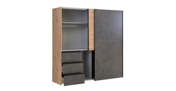 SCHWEBETÜRENSCHRANK in Dunkelgrau, Eiche Artisan - Dunkelgrau/Schwarz, KONVENTIONELL, Holzwerkstoff/Kunststoff (170/200/61cm) - Carryhome