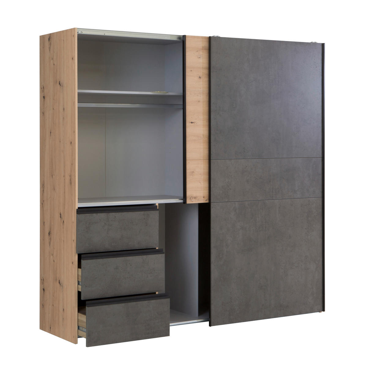 SCHWEBETÜRENSCHRANK 170/200/61 cm 2-türig Dunkelgrau, Eiche Artisan  - Dunkelgrau/Schwarz, KONVENTIONELL, Holzwerkstoff/Kunststoff (170/200/61cm) - Carryhome
