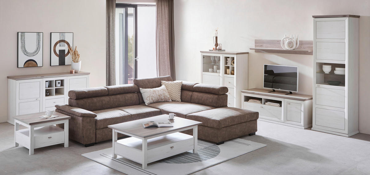 ECKSOFA in Lederlook Taupe  - Taupe/Schwarz, Design, Kunststoff/Textil (263/230cm) - Hom`in
