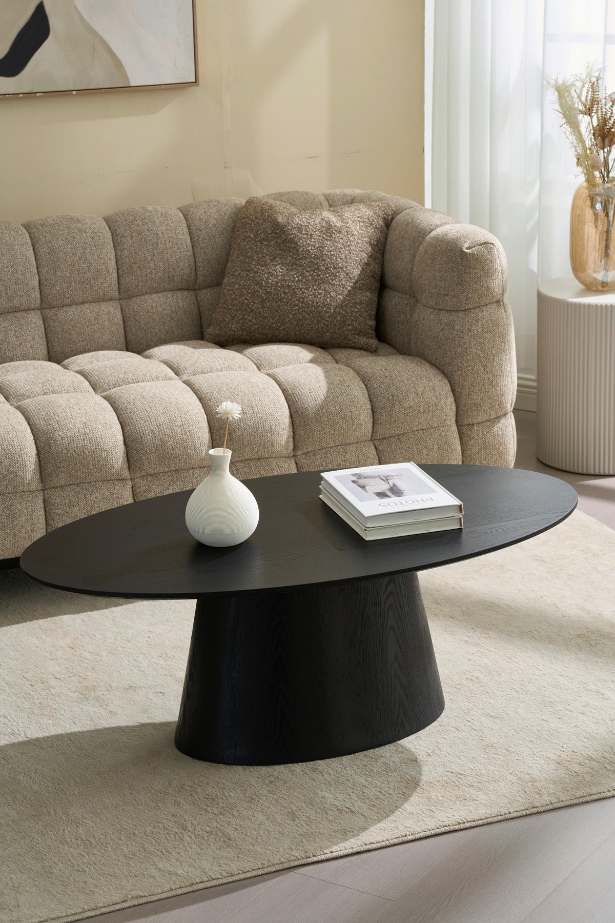 COUCHTISCH Pappel furniert 110/60/40 cm oval Schwarz  - Schwarz, Basics, Holz/Holzwerkstoff (110/60/40cm) - MID.YOU