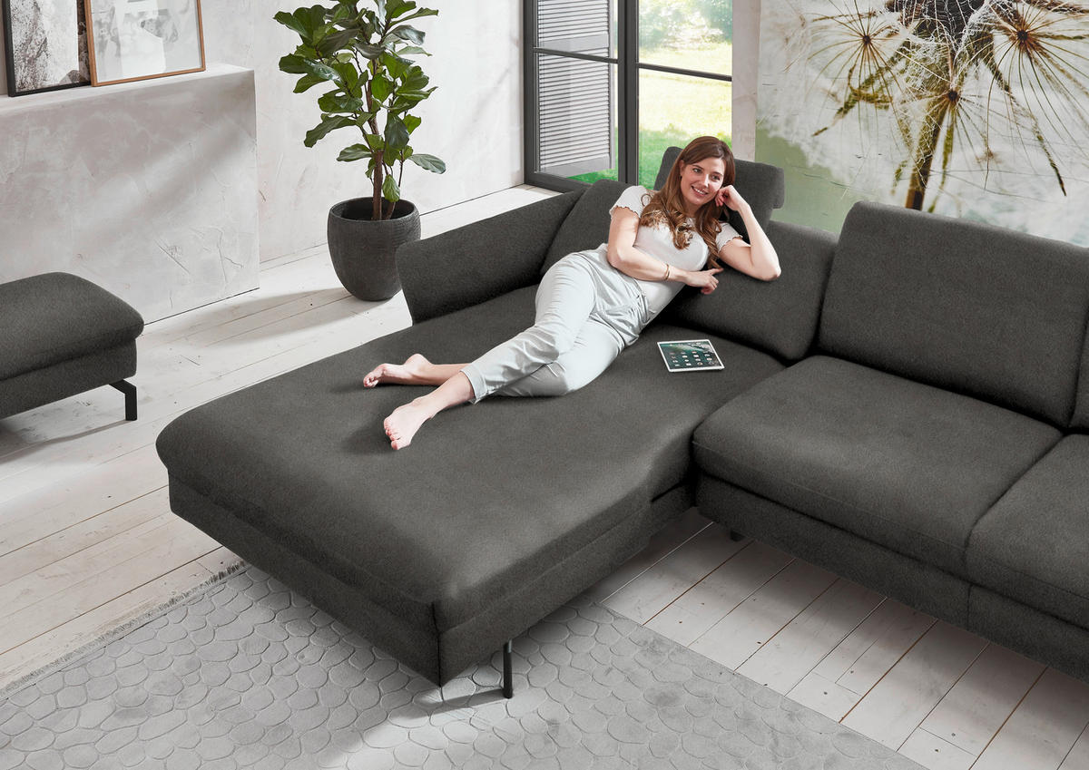 ECKSOFA in Velours Grau  - Schwarz/Grau, Design, Textil/Metall (179/306cm) - Beldomo System