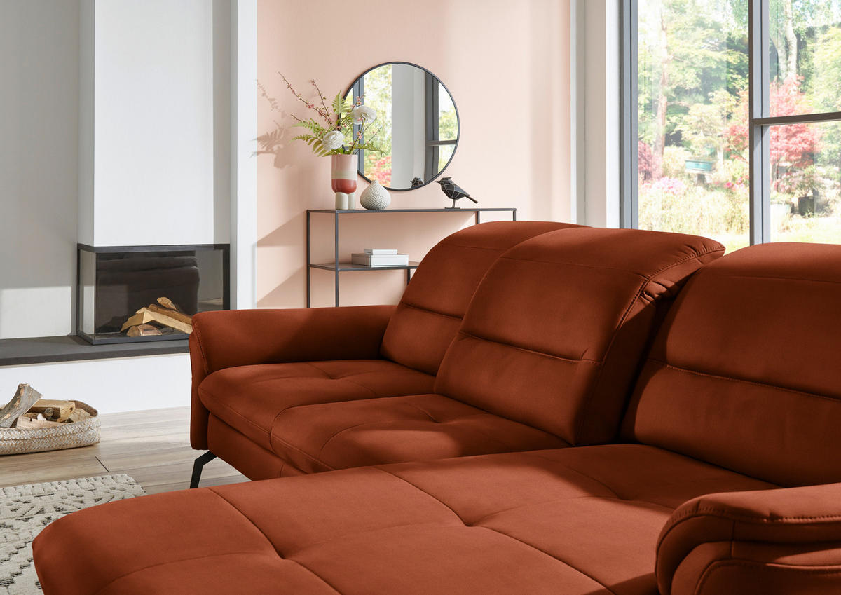 ECKSOFA in Flachgewebe Terracotta  - Terracotta/Schwarz, Konventionell, Textil/Metall (260/181cm) - Beldomo Speed