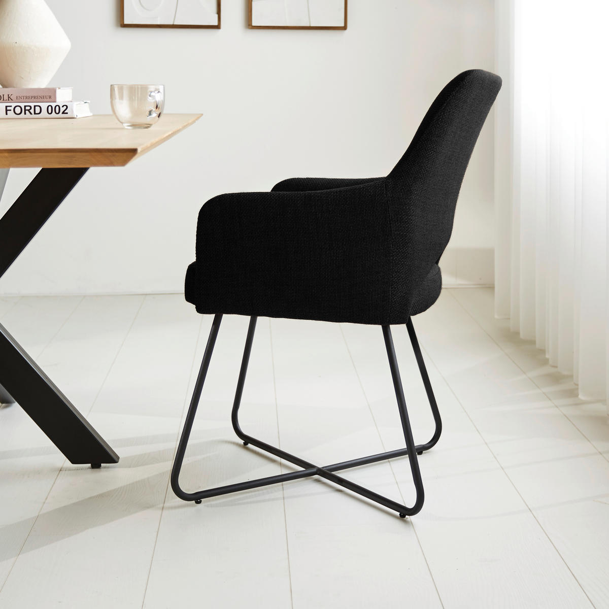 ŽIDLE S PODRUČKAMI, tkaná látka, černá - černá, Moderní, kov/textil (60/88/63,5cm) - MID.YOU