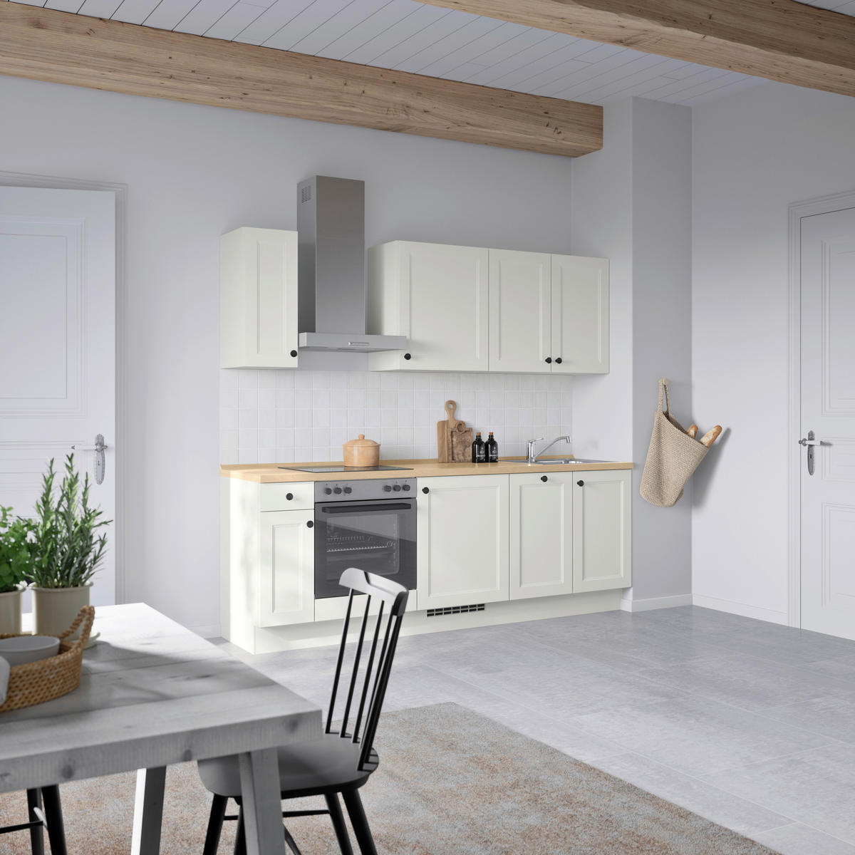 KÜCHENBLOCK Cascada 240 cm  in Weiß, Eichefarben  - Eichefarben/Schwarz, MODERN, Holzwerkstoff/Metall (240cm) - Nobilia