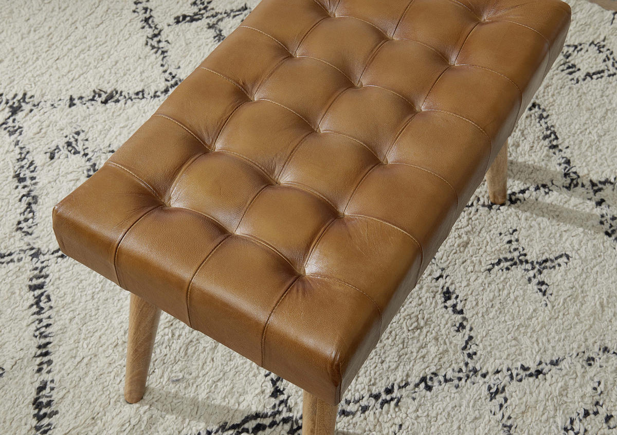 HOCKER in Leder Braun  - Braun, Natur, Leder/Holz (67/47/39cm) - MID.YOU
