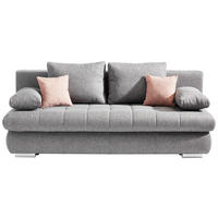 SCHLAFSOFA Webstoff Grau  inkl. Zierkissen, Rückenkissen, Armlehnenkissen, Schlaffunktion, Rücken echt, Stauraum  - Chromfarben/Rosa, Design, Kunststoff/Textil (205/88/96cm) - Ti'me