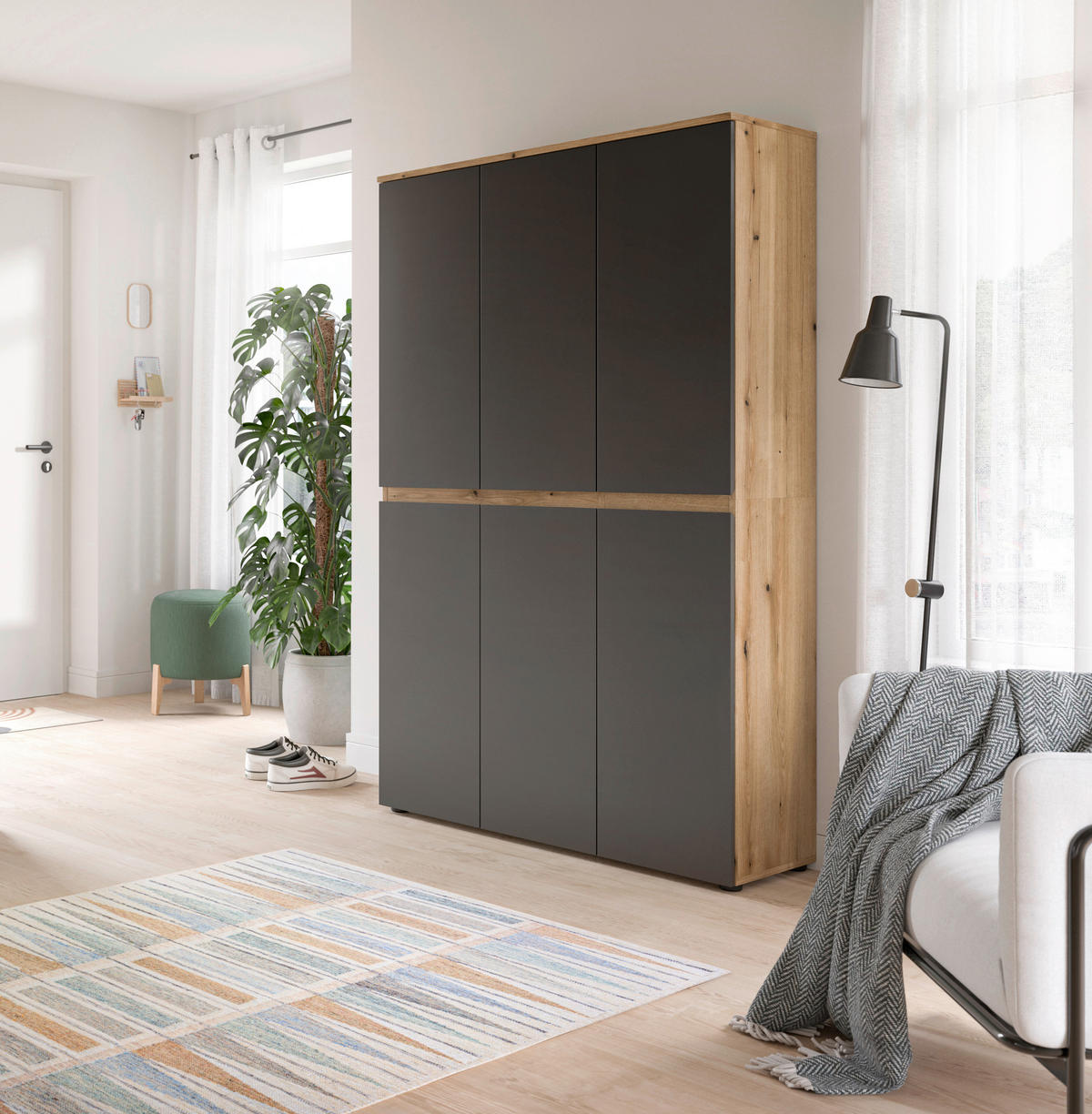 GARDEROBENSCHRANK  in 105/175/37 cm  - Eichefarben/Anthrazit, Design, Holzwerkstoff/Kunststoff (105/175/37cm) - Livetastic