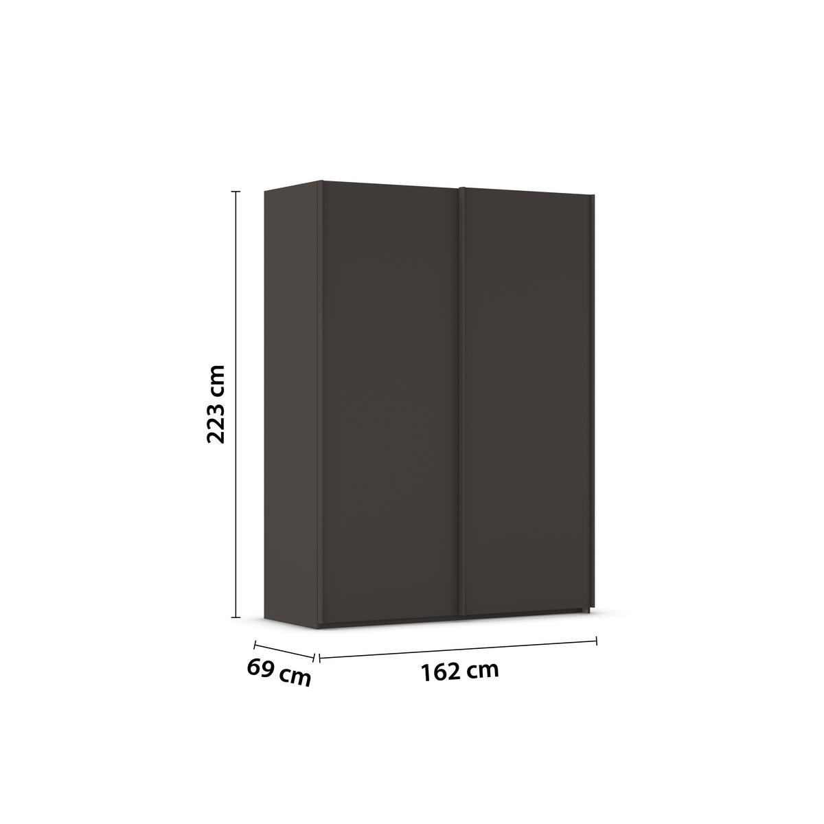 SCHWEBETÜRENSCHRANK 162/223/69 cm,  in Graphitfarben, 2 Tür(en)  - Graphitfarben, Basics, Holzwerkstoff/Metall (162/223/69cm) - Rauch Möbel