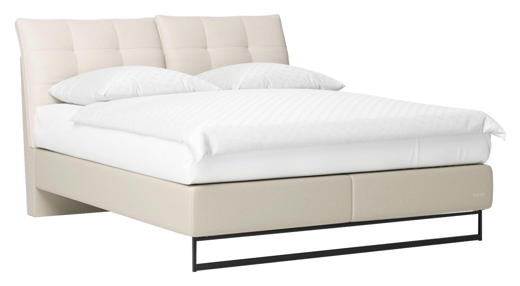 BOXSPRINGBETT 180/200 cm,  in Beige, Matratze, gepolstertes Kopfteil, Topper, H2 + H3 = mittel + fest  - Beige/Schwarz, Design, Textil/Metall (180/200cm) - Joop!