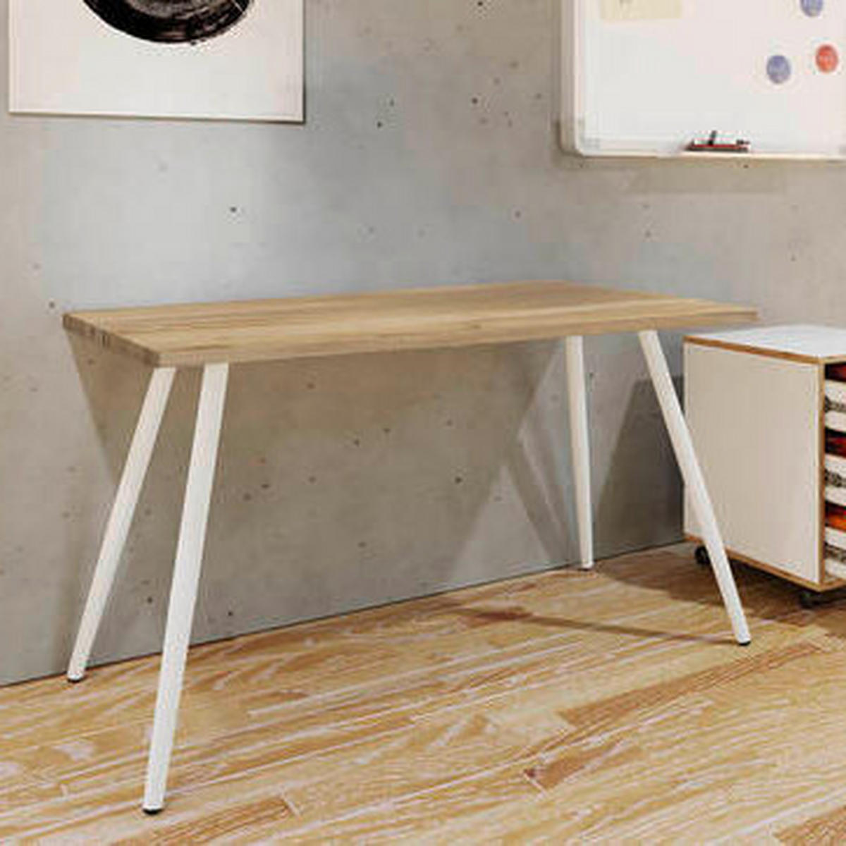 SCHREIBTISCH 110/50/70 cm Weiss, Honigeiche  - Honigeiche/Weiss, Modern, Holzwerkstoff/Metall (110/50/70cm) - MID.YOU