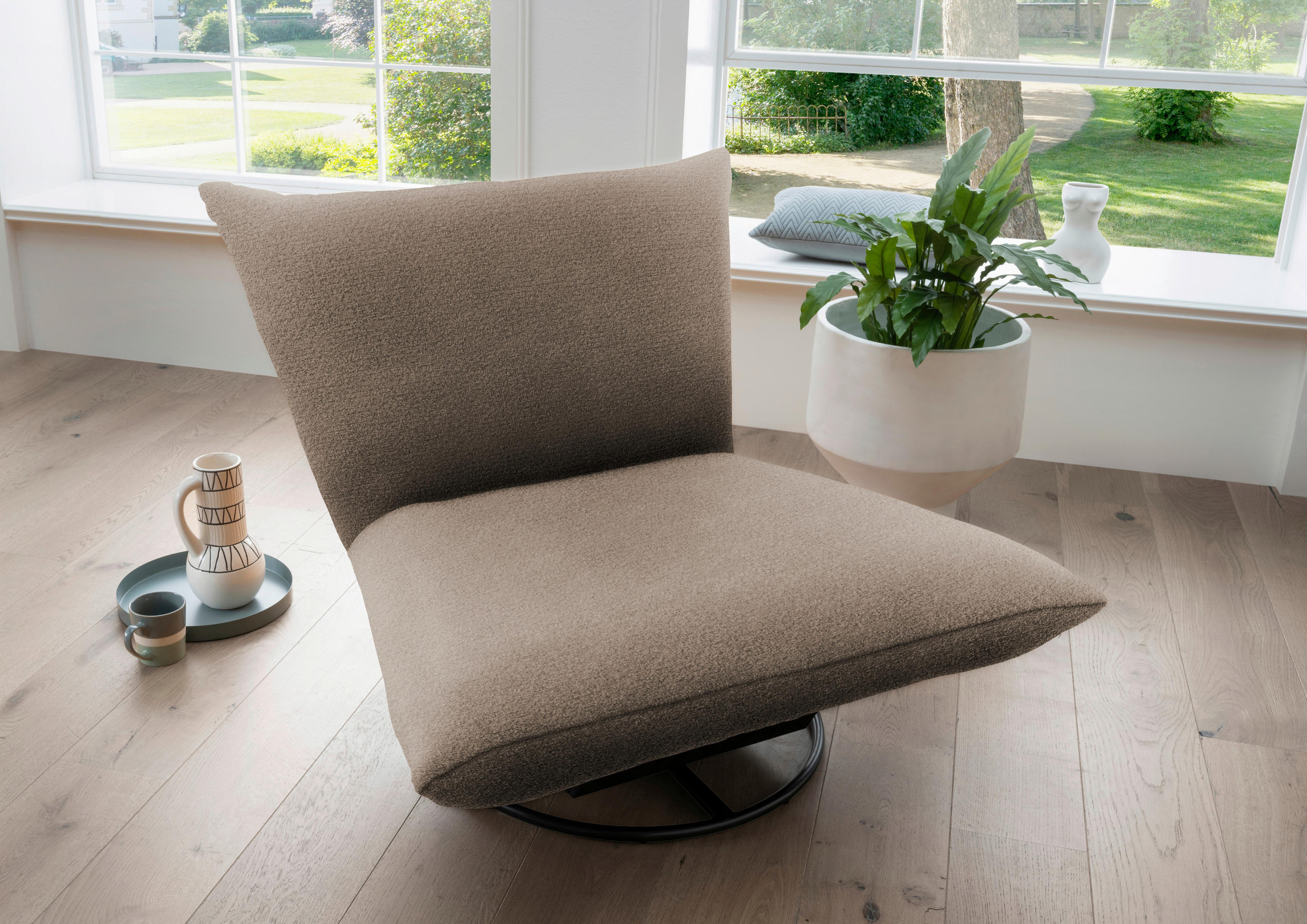 RELAXSESSEL Bouclé    - Taupe/Schwarz, Design, Textil/Metall (100/78/96cm) - Livetastic