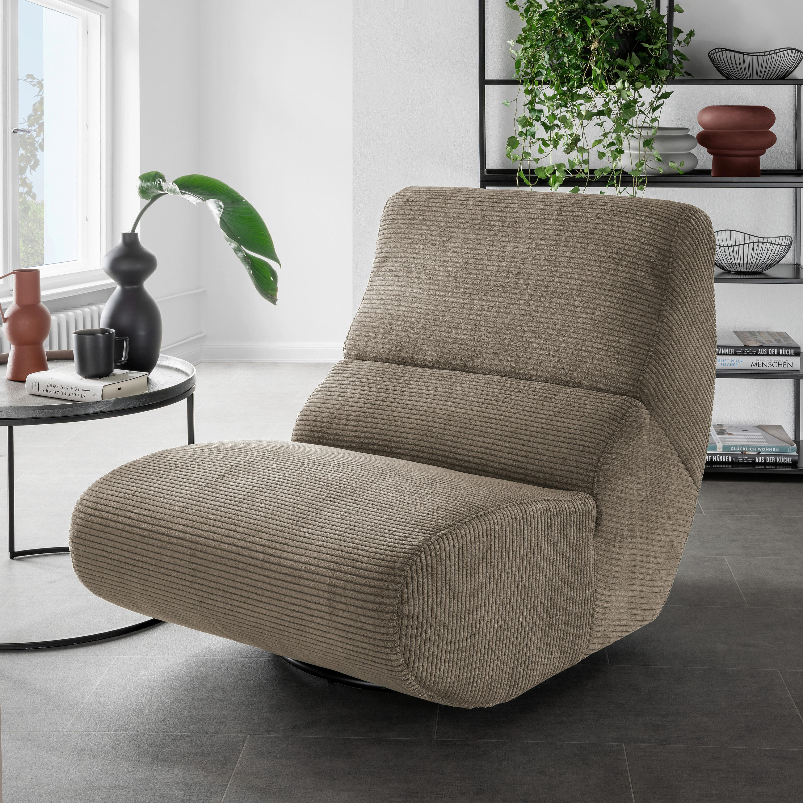 LESESESSEL Cord Graubraun    - Graubraun/Schwarz, Design, Textil/Metall (74/85/105cm) - Livetastic