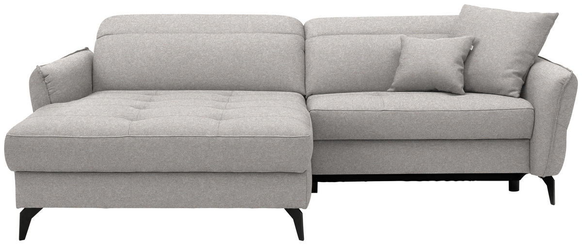 ECKSOFA MANTA in Flachgewebe Grauweiß Bettkasten, Rücken echt, Relaxfunktion, Kopfteilverstellung  175/246 cm  - Grauweiß/Schwarz, Design, Textil/Metall (175/246cm) - Celina