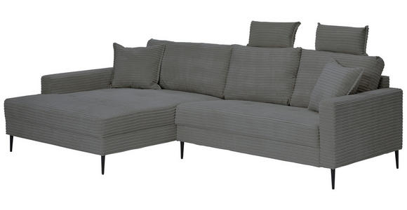 ECKSOFA Grau Cord Zierkissen, Rückenkissen, Rücken echt  - Schwarz/Grau, KONVENTIONELL, Textil/Metall (173/276cm) - Carryhome
