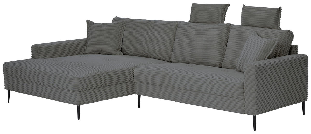ECKSOFA Grau Cord  - Schwarz/Grau, KONVENTIONELL, Textil/Metall (173/276cm) - Carryhome