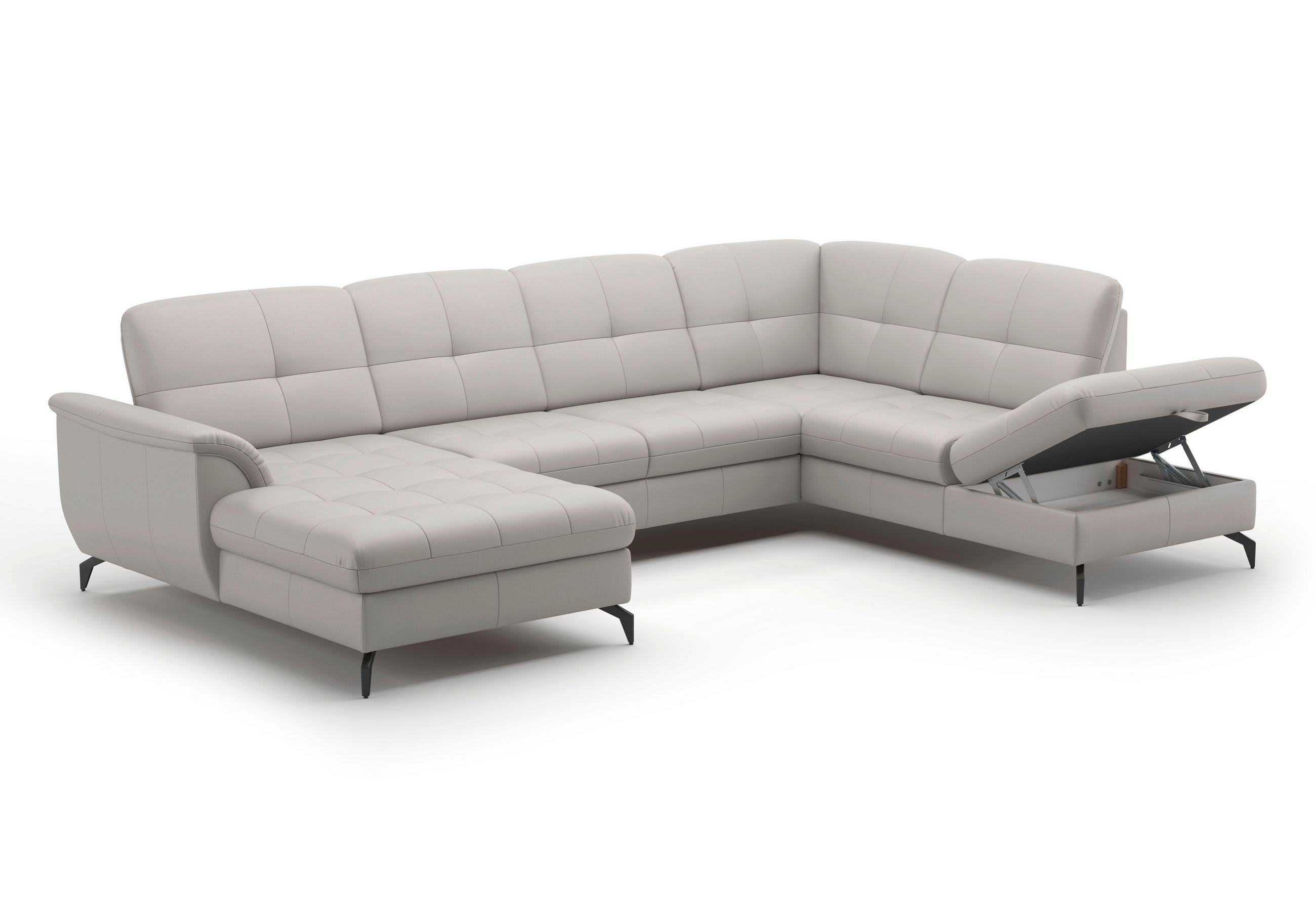 WOHNLANDSCHAFT in Vliesstoff Kombination Echtleder/Stoff Hellgrau  - Hellgrau/Schwarz, Modern, Leder/Textil (164/319/212cm) - Sit & More