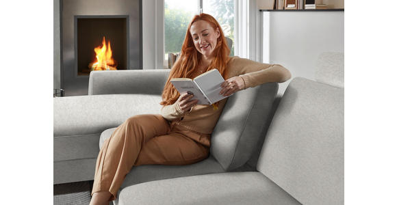 ECKSOFA  in Chenille, Flachgewebe Greige  175/316 cm  - Greige/Schwarz, Design, Textil/Metall (175/316cm) - Dieter Knoll