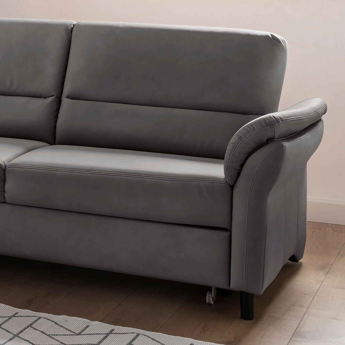 ECKSOFA in Lederlook Anthrazit  - Anthrazit/Schwarz, Modern, Holz/Textil (176/279cm) - Livetastic