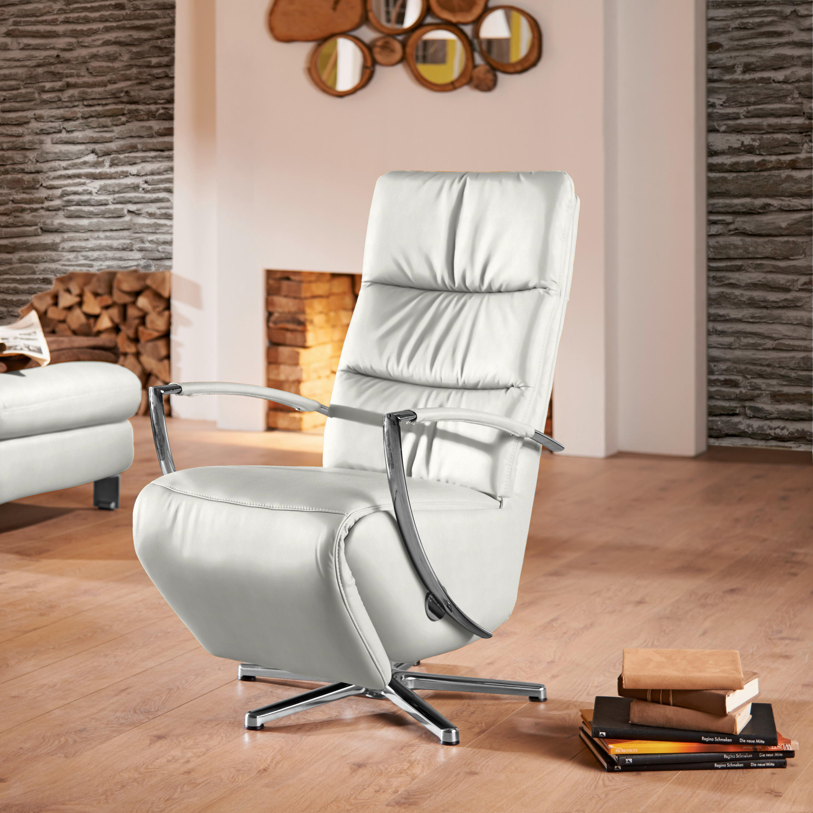 RELAXSESSEL in Leder Weiss  - Chromfarben/Weiss, Design, Leder/Metall (64/112/80cm) - Cantus