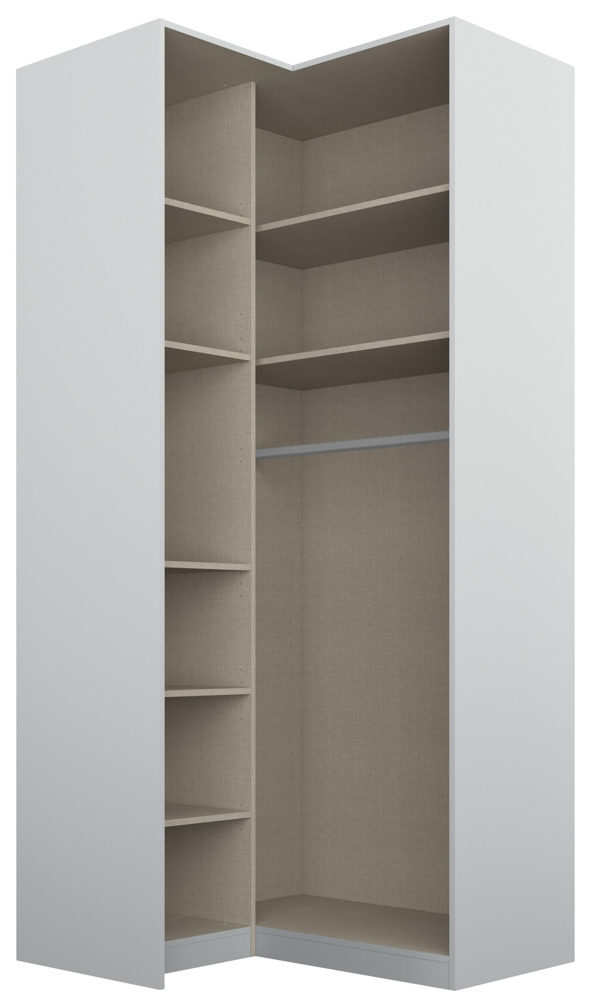 ECKKLEIDERSCHRANK 100/229/102 cm  - Hellgrau/Alufarben, Modern, Holzwerkstoff (100/229/102cm) - Rauch Möbel