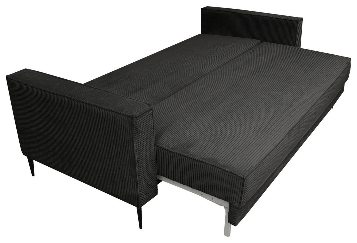 SCHLAFSOFA  mit Liegefunktion, Rücken echt, haustierfreundlicher Bezug Cord Graphitfarben  - Schwarz/Graphitfarben, KONVENTIONELL, Textil/Metall (222/93/98cm) - Carryhome