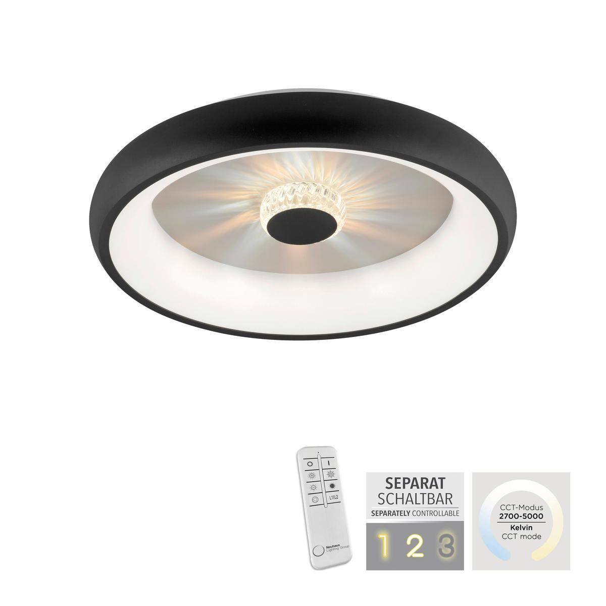 LED MENNYEZETI LÁMPA - fekete, Design, műanyag/fém (46,5/9,5cm)
