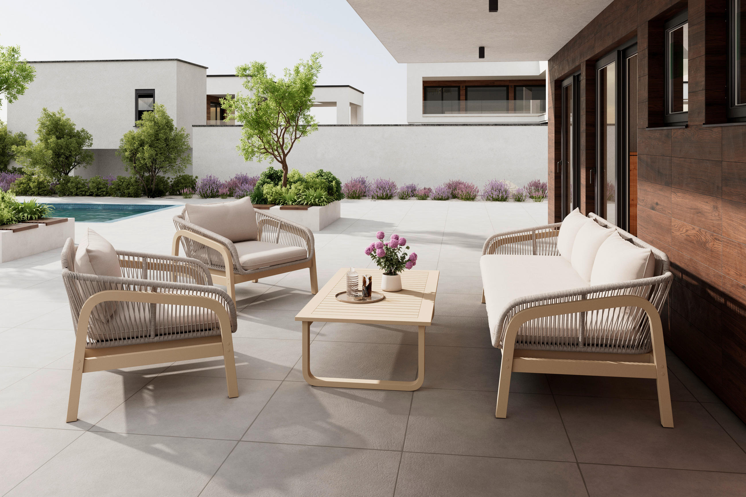LOUNGE GARNITURA   drvo, metal, tekstil  smeđa, bež    - prirodne boje/bež, Moderno, drvo/metal - Ambia Garden