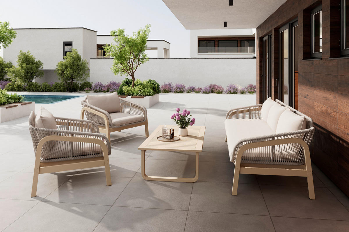 LOUNGE GARNITURA   drvo, metal, tekstil  smeđa, bež    - prirodne boje/bež, Moderno, drvo/metal - Ambia Garden