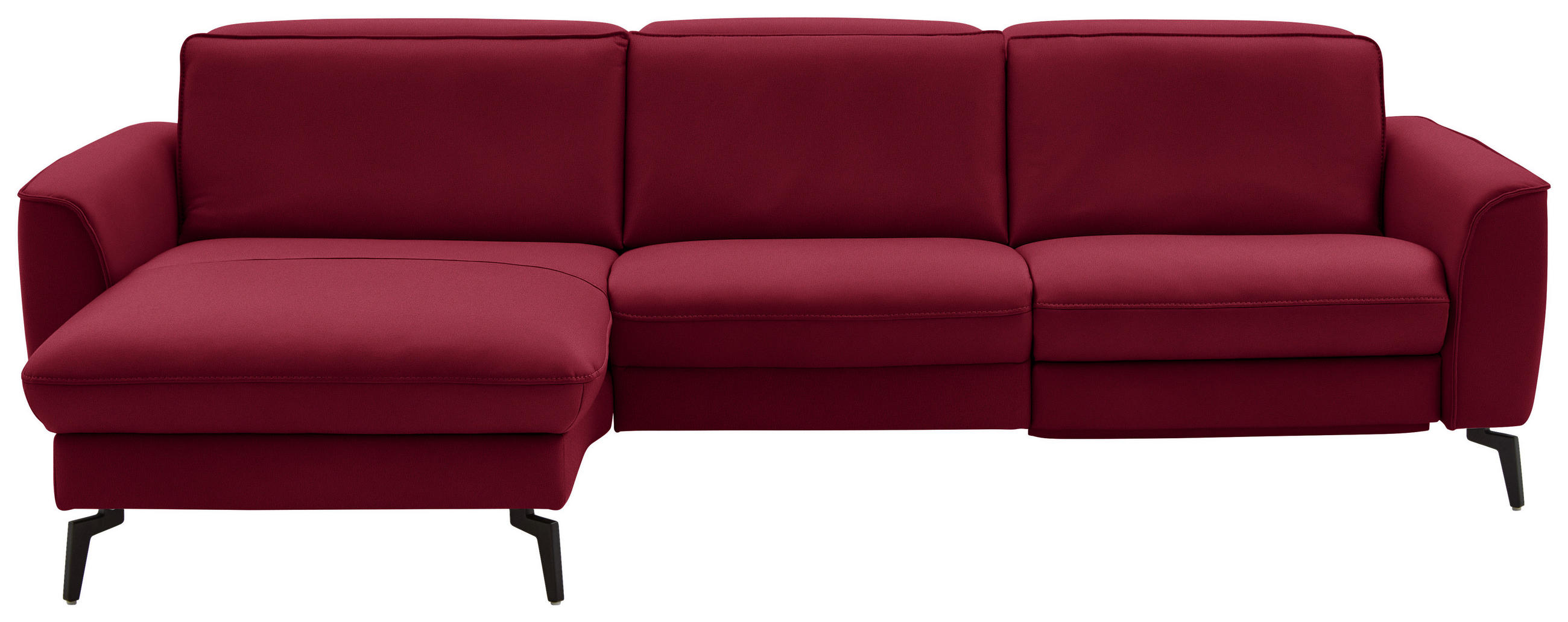 ECKSOFA in Echtleder Rot  - Rot/Schwarz, Natur, Leder/Metall (168/281cm) - Valdera