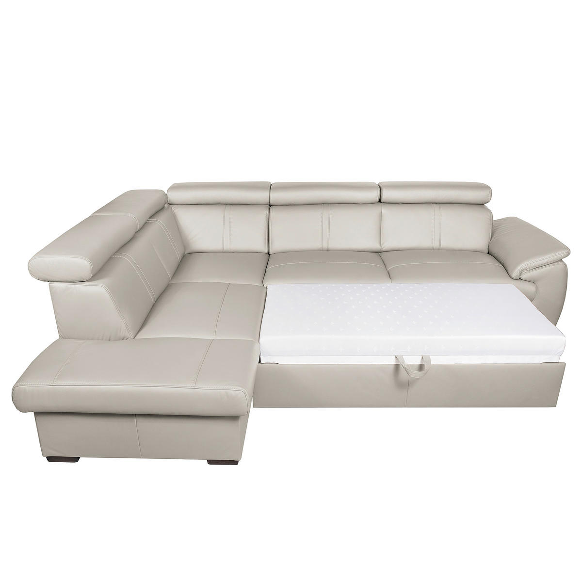 ECKSOFA  in Echtleder Platinfarben  - Platinfarben/Wengefarben, Design, Leder/Holz (211/265cm) - Livetastic